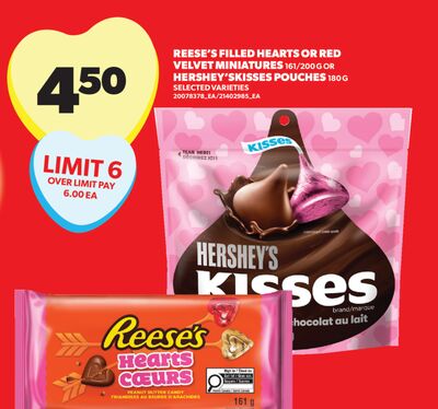 REESE'S FILLED HEARTS OR RED VELVET MINIATURES 161/200 G OR HERSHEY'S KISSES POUCHES 180 G