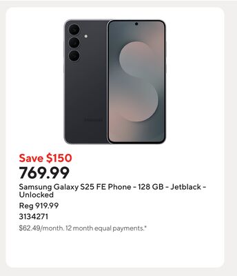 Samsung Galaxy S25 FE Phone - 128 GB - Jetblack - Unlocked