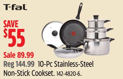T-FAL 10-Pc Stainless-Steel Non-Stick Cookset
