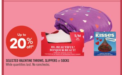 SELECTED VALENTINE THROWS, SLIPPERS or SOCKS