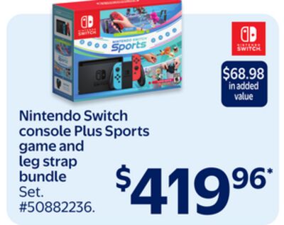 Nintendo Switch console Plus Sports game and leg strap bundle