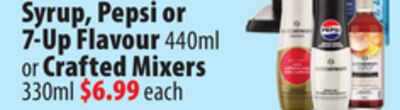 Syrup, Pepsi or 7-Up Flavour 440ml or Crafted Mixers 330ml
