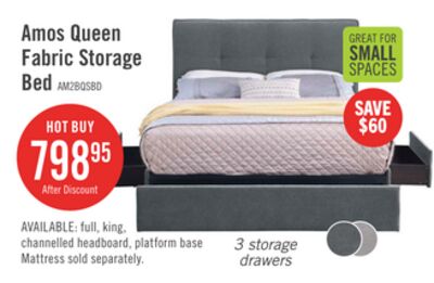 Amos Upholstered Storage Bed in Charcoal Fabric with Tufted Headboard & 3 Built-in Drawers - Queen Size
