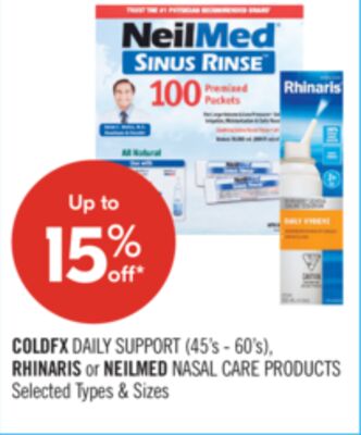 COLDFX DAILY SUPPORT (45's - 60's), RHINARIS or NEILMED NASAL CARE PRODUCTS