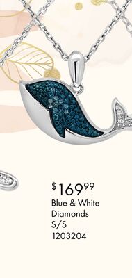 Sterling Silver Blue & White Diamond Whale Pendant