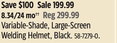 Variable-Shade, Large-Screen Welding Helmet, Black.