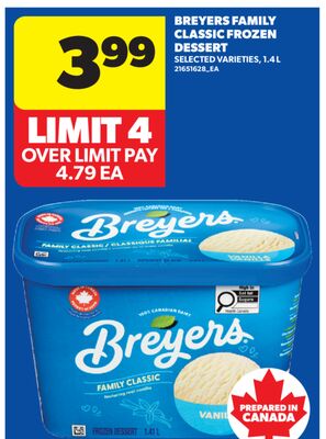 BREYERS FAMILY CLASSIC FROZEN DESSERT, 1.4 L