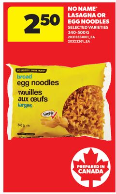 NO NAME® LASAGNA OR EGG NOODLES, 340-500 G