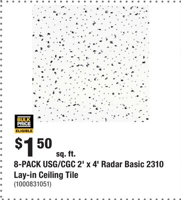 8-PACK USG/CGC 2' x 4' Radar Basic 2310 Lay-in Ceiling Tile