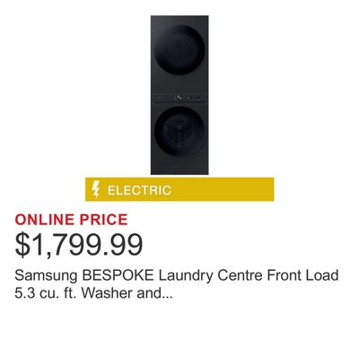 Samsung BESPOKE Laundry Centre Front Load 5.3 cu. ft. Washer and 7.6 cu.ft. Electric Dryer