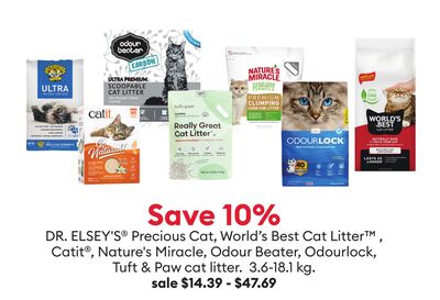 Save 10% DR. ELSEY'S® Precious Cat, World's Best Cat Litter™ , Catit®, Nature's Miracle, Odour Beater, Odourlock, Tuft & Paw cat litter. 3.6-18.1kg