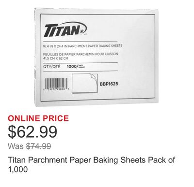 Titan Parchment Paper Baking Sheets Pack of 1,000