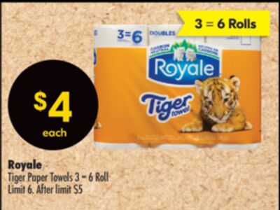 Royale Tiger Paper Towels 3 = 6 Roll