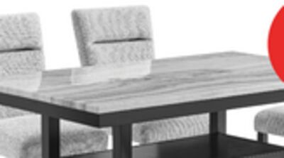 Libra 6pc Dining Set with Table, Bench & 4 Chairs, Marble-Look Top, 60"W - Black/Grey