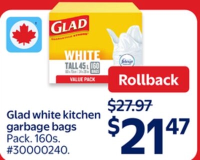 Glad white kitchen garbage bags