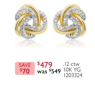10K Yellow Gold 0.12 CTW Diamond Love Knot Earrings