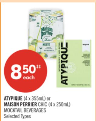 ATYPIQUE (4 x 355mL) or MAISON PERRIER CHIC (4 x 250mL) MOCKTAIL BEVERAGES