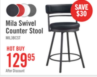 Mila Counter-Height Stool with Swivel Seat & Vegan Leather Fabric, 25"H, Metal - Black