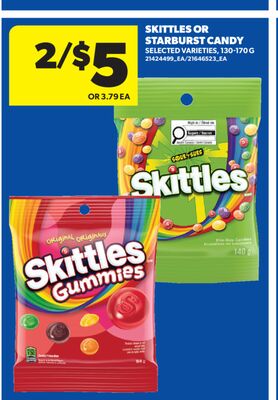 SKITTLES OR STARBURST CANDY, 130-170 G