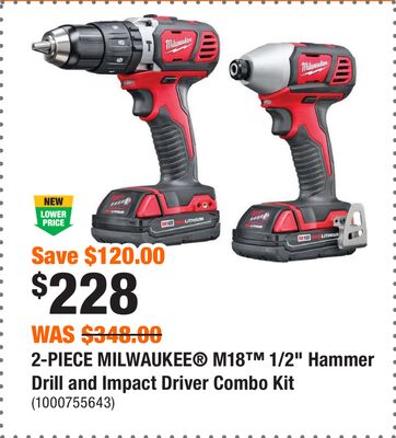 2-PIECE MILWAUKEE® M18™ 1/2" Hammer Drill and Impact Driver Combo Kit