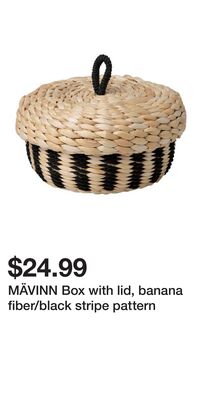 MÄVINN Box with lid, banana fiber/black stripe pattern