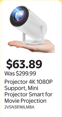 Projector 4K 1080P Support, Mini Projector Smart for Movie Projection