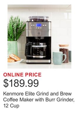 Kenmore Elite Grind and Brew Coffee Maker with Burr Grinder, 12 Cup