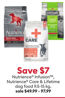 Save $7 Nutrience® Infusion™, Nutrience® Care & Lifetime dog food