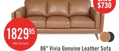 Vivia 86" Genuine Leather Sofa with Removable Seat Cushions and Wood Base - Caramel Brown
