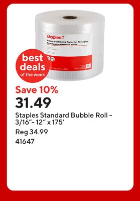 Staples Standard Bubble Roll - 3/16"- 12" x 175'