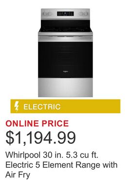 Whirlpool 30 in. 5.3 cu ft. Electric 5 Element Range with Air Fry