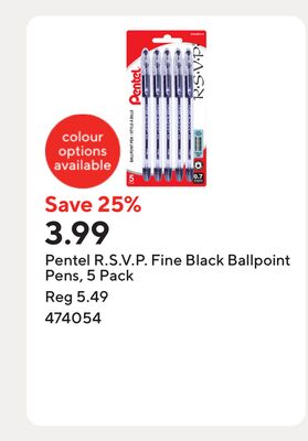 Pentel R.S.V.P. Fine Black Ballpoint Pens, 5 Pack