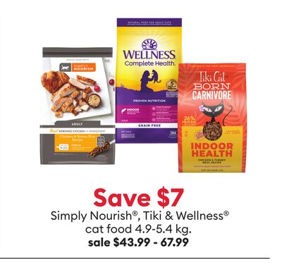 Save $7 Simply Nourish®, Tiki & Wellness® cat food