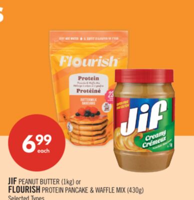 JIF PEANUT BUTTER (1kg) FLOURISH PROTEIN PANCAKE & WAFFLE MIX (430g)