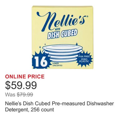 Nellie's Dish Cubed Pre-measured Dishwasher Detergent, 256 count