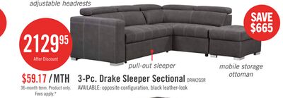 Drake 3-Piece Right-Facing Faux Suede Fabric Sleeper Sectional with Storage Ottoman - Cement Grey