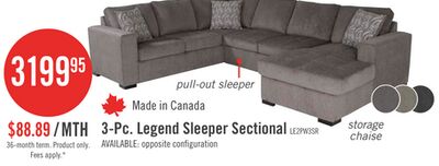 Made in Canada Legend 3-Piece Right-Facing Chenille Fabric Sleeper Sectional with Storage Chaise - Pewter Brown