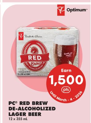 PC® RED BREW DE-ALCOHOLIZED LAGER BEER, 12 x 355 ML