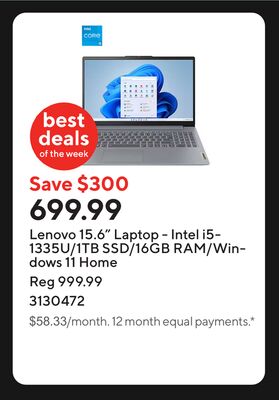 Lenovo 15.6" Laptop - Intel i5-1335U/1TB SSD/16GB RAM/Windows 11 Home