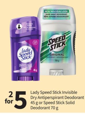 Lady Speed Stick Invisible Dry Antiperspirant Deodorant 45 g or Speed Stick Solid Deodorant 70 g