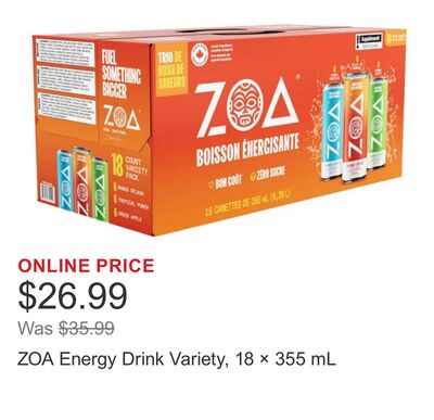 ZOA Energy Drink Variety, 18 × 355 mL