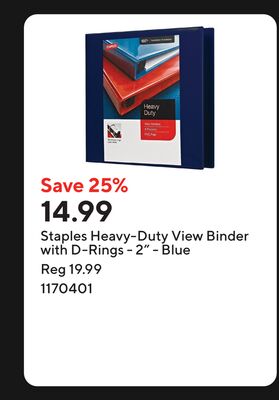 Staples Heavy-Duty View Binder with D-Rings - 2" - Blue