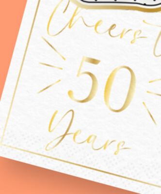 "Cheers to 50 Years" 50th Anniversary Disposable Lunch Napkin, White/Gold, 7-in, 20-pk, for Celebration