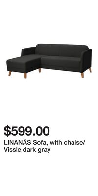 LINANÄS Sofa, with chaise/Vissle dark gray