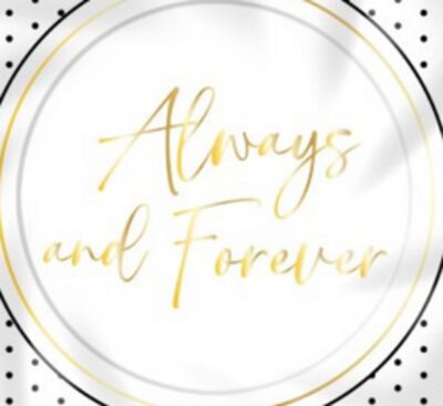 "Always and Forever" Ruffled Edge Disposable Salad Plate, White/Gold, 8-in, 8-pk, for Wedding
