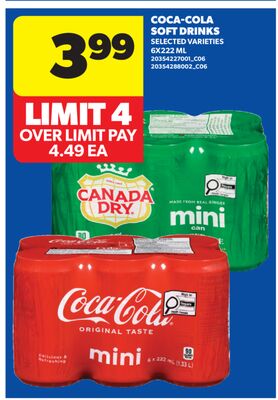 COCA-COLA SOFT DRINKS, 6X222 ML