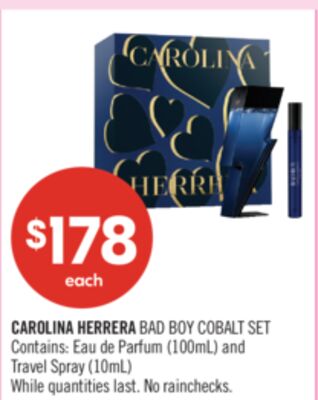 CAROLINA HERRERA BAD BOY COBALT SET Contains: Eau de Parfum (100mL) and Travel Spray (10mL)