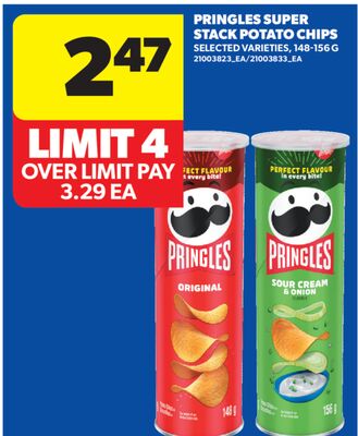 PRINGLES SUPER STACK POTATO CHIPS, 148-156 G