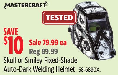 Mastercraft Skull or Smiley Fixed-Shade Auto-Dark Welding Helmet.