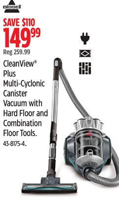 CleanView® Plus Multi-Cyclonic Canister Vacuum with Hard Floor and Combination Floor Tools.